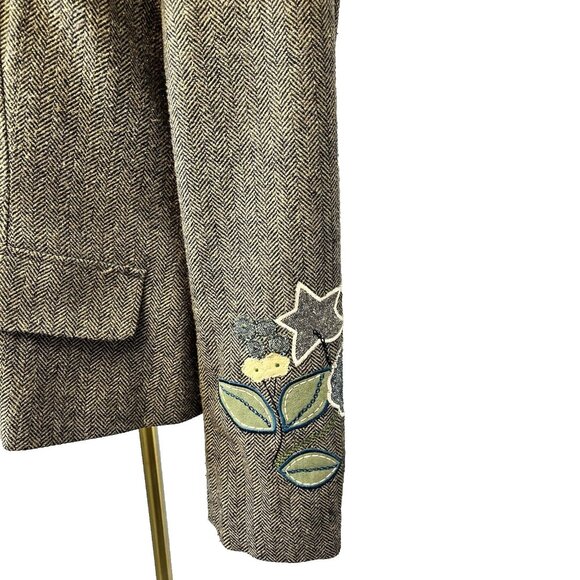 Vintage Dressbarn Wool Blend Blazer‎ Size 16 Brown Herringbone Floral Applique - Picture 4 of 9
